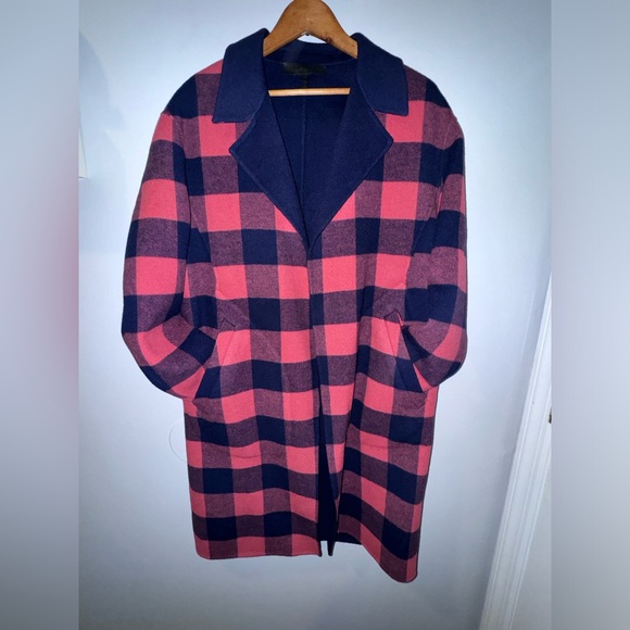 Rag & Bone Sven Reversible Checked Wool-blend Felt Coat in Navy Pink XS J - Picture 1 of 8